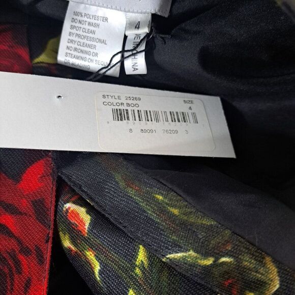 Mac Duggal Black and Red Rose Mini Dress - Picture 7 of 8